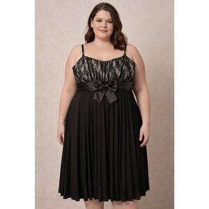 NEW Deb Black Formal Fit/ Flare Pleated Dress Bow Lace Top Size 2 XL " LBD"